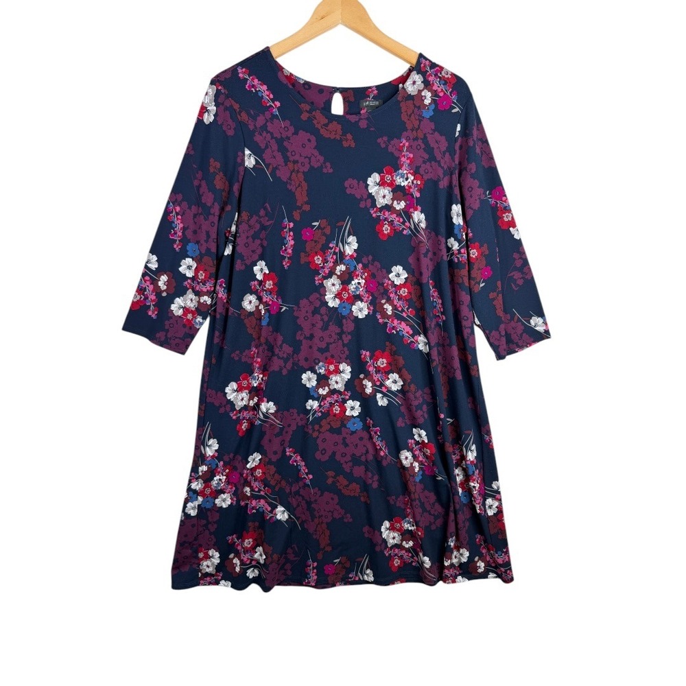 J. Jill Floral Print Jersey Knit‎ 3/4 Sleeve Dress size Large Tall Blue/Pink